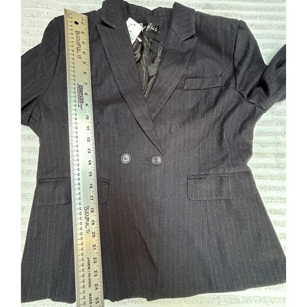 Ai Fei Si Lisueyne Pinstripe 2 Button Double Breasted Suit Jacket XL Black New - Picture 9 of 9